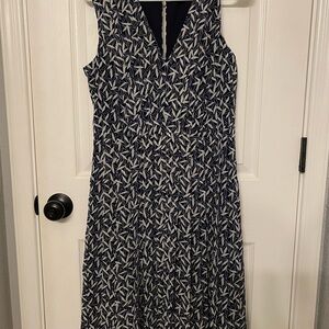 Ann Taylor Pleaded Navy and White Sleeveless Dress
